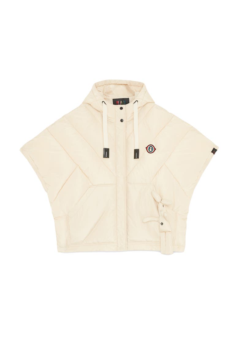 Puffer Poncho, Alternate, color, Ecru
