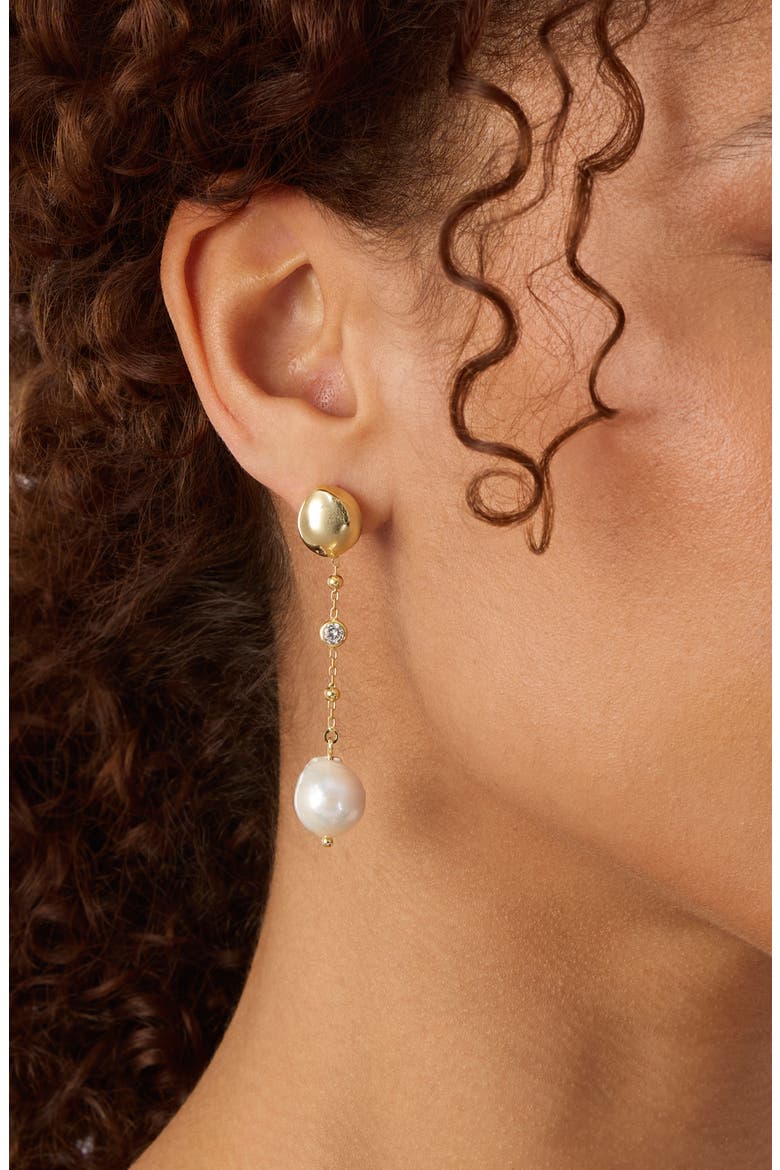 Freshwater Pearl & Cubic Zirconia Drop Earrings, Alternate, color, GOLD