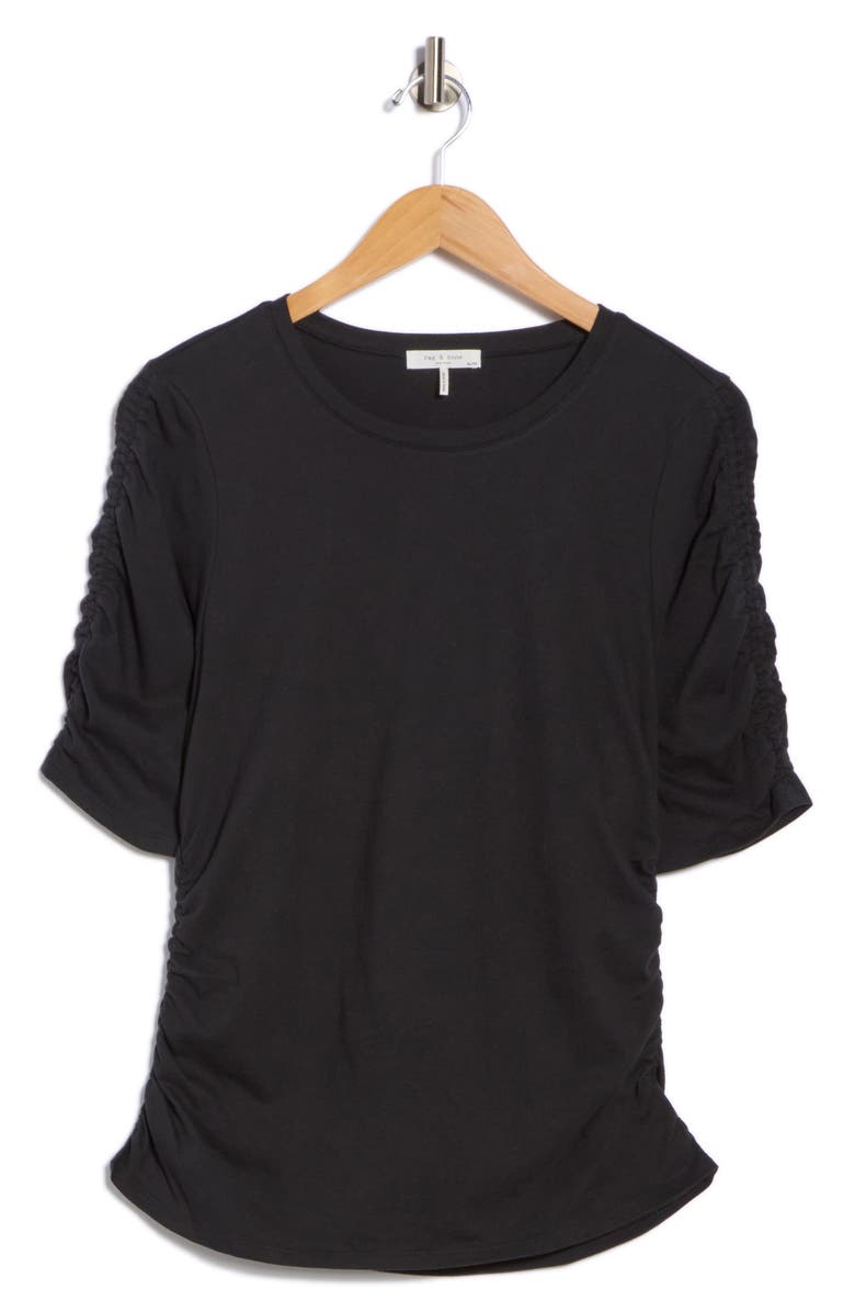 rag & bone Juliet Shirred Sleeve Top, Alternate, color, Black