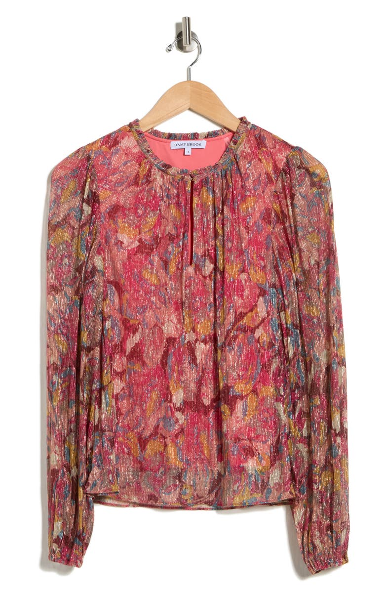 Ramy Brook Jenia Long Sleeve Top, Main, color, Multi Marble Print