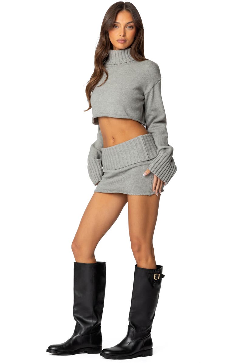 EDIKTED Gino Crop Turtleneck Sweater, Alternate, color, Gray-Melange