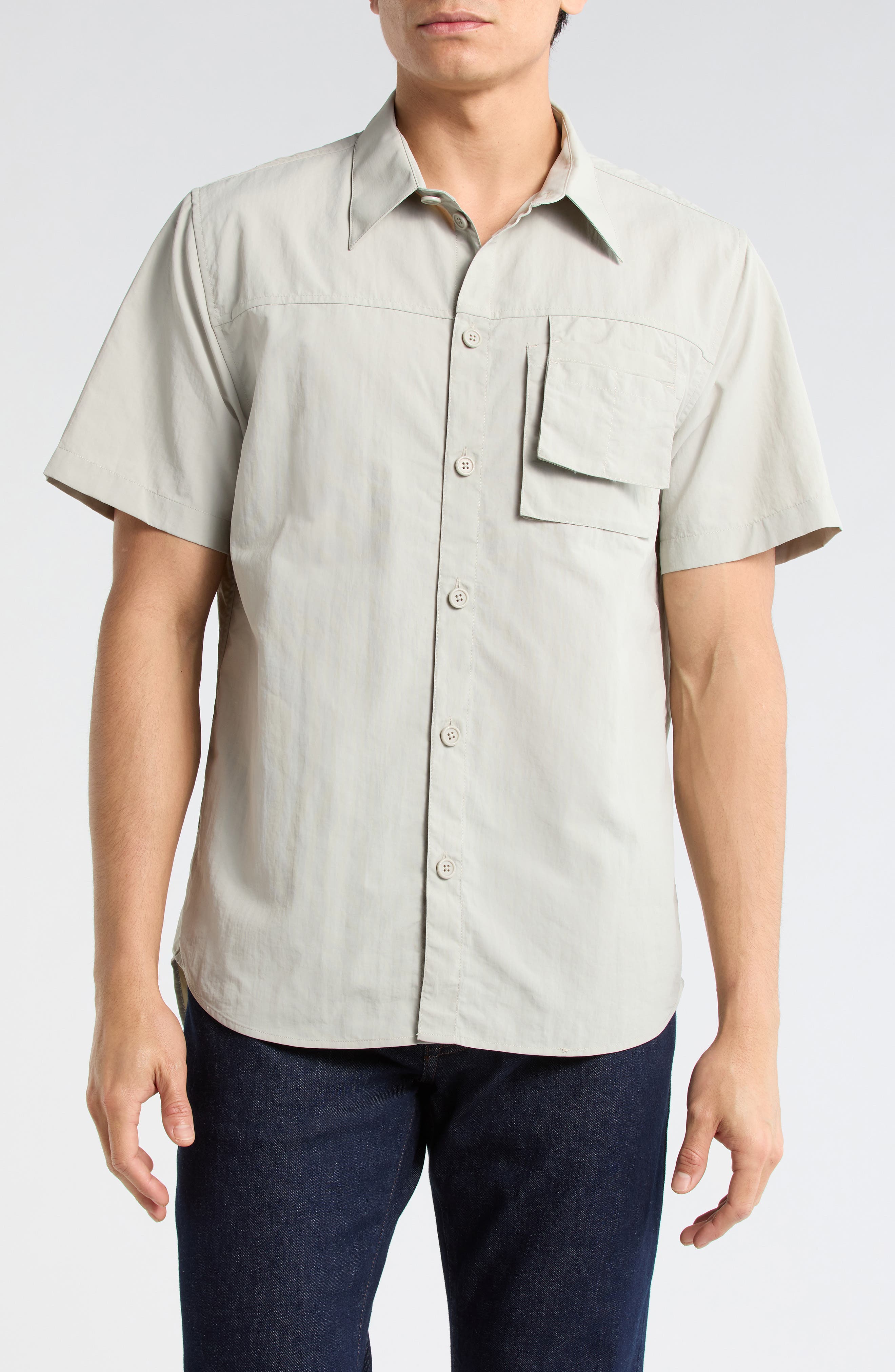 Helmut Lang Layered Pocket Short Sleeve Button-Up Shirt