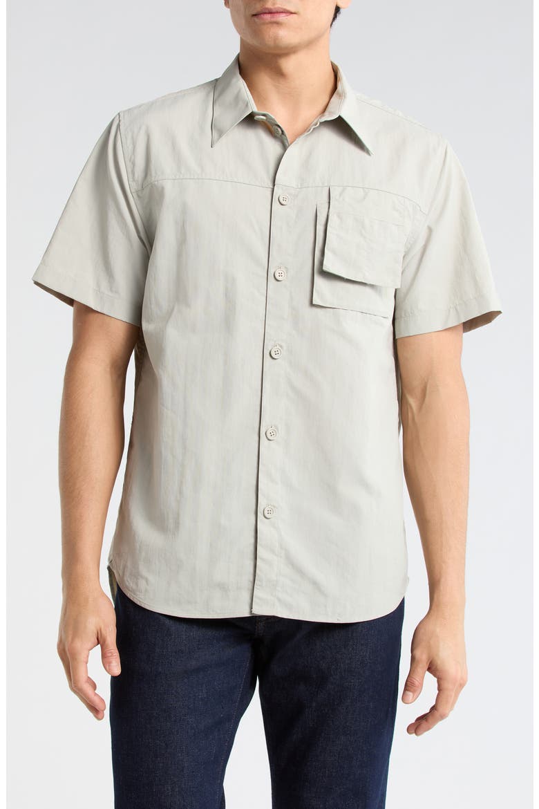 Layered Pocket Short Sleeve Button-Up Shirt, Main, color, STONE