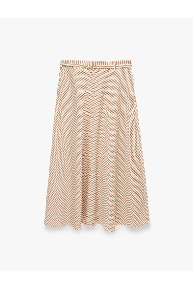 Midi Striped Skirt with Belted, Alternate, color, BROWN STRIPE