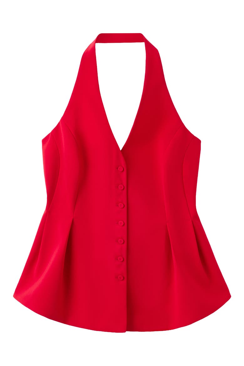 Pleated Halter Peplum Top, Alternate, color, RED