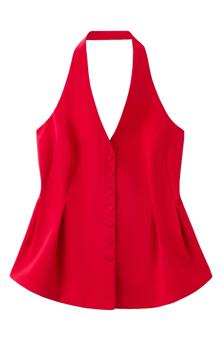 MANGO Pleated Halter Peplum Top, Alternate, color, Red