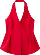 MANGO Pleated Halter Peplum Top