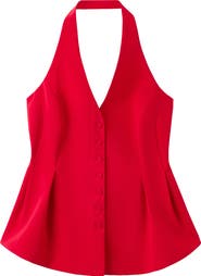 MANGO Pleated Halter Peplum Top
