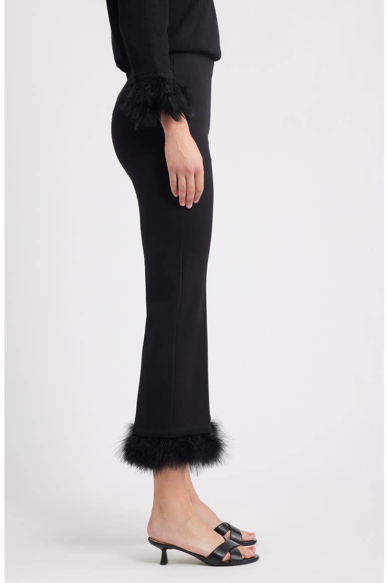 Crop Feather Trim Pull-On Pants, Alternate, color, ANNE BLACK