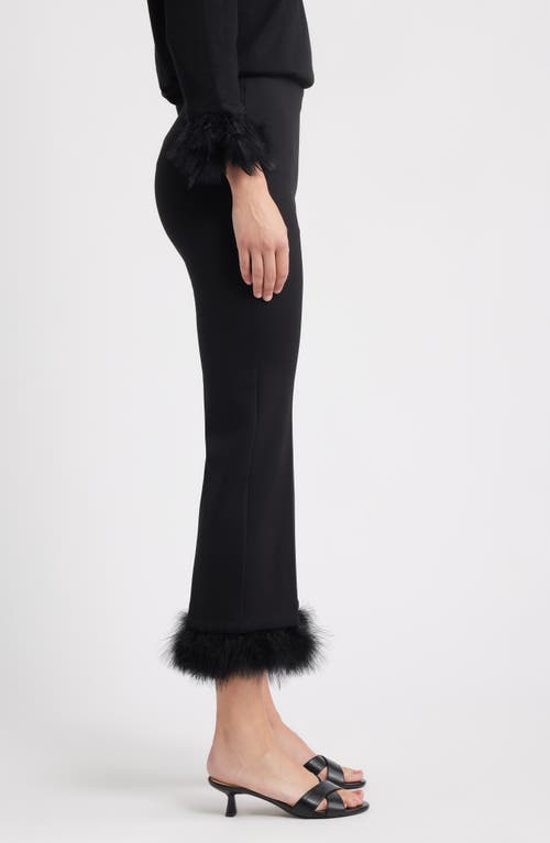 Anne Klein Crop Feather Trim Pull-on Pants In Black