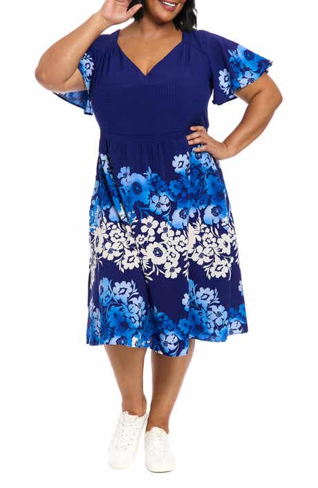 London Times Floral Flutter Sleeve Fit & Flare Dress