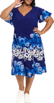 London Times Floral Flutter Sleeve Fit & Flare Dress