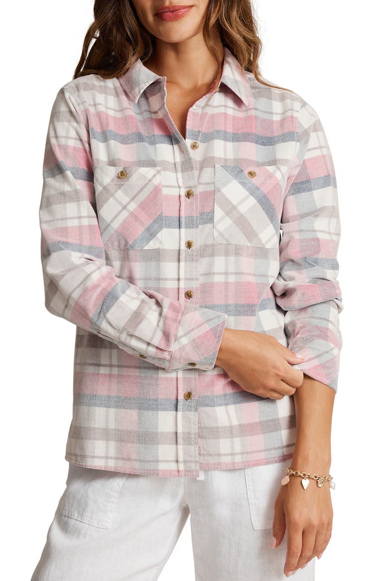 Cyprus Isle Plaid Corduroy Shirt, Main, color, MULBERRY MIXER