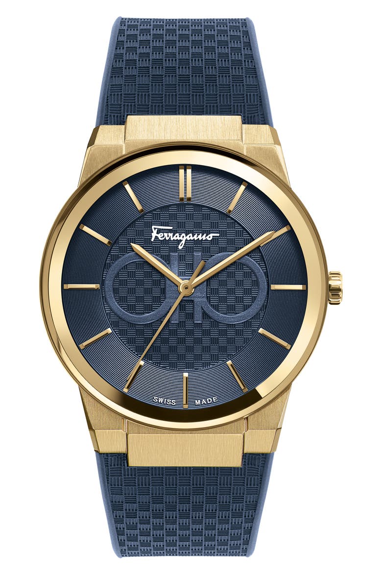 Sapphire Rubber Strap Watch, 41mm, Main, color, BLUE/ GOLD