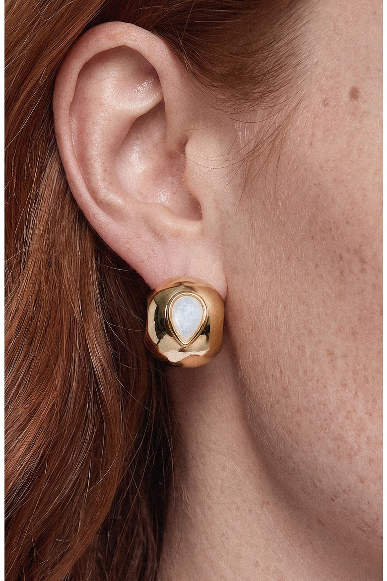 Glowing Gem Huggie Hoop Earrings, Alternate, color, GOLD