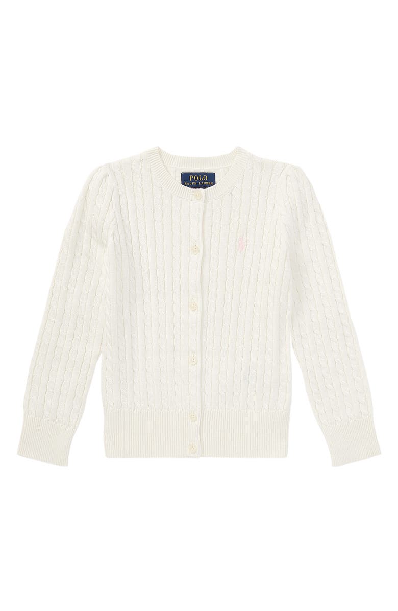 Polo Ralph Lauren Kids' Mini Cable Knit Cardigan, Main, color, Warm White