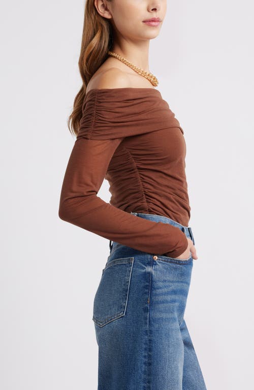 Open Edit Off The Shoulder Knit Top In Brown Soil