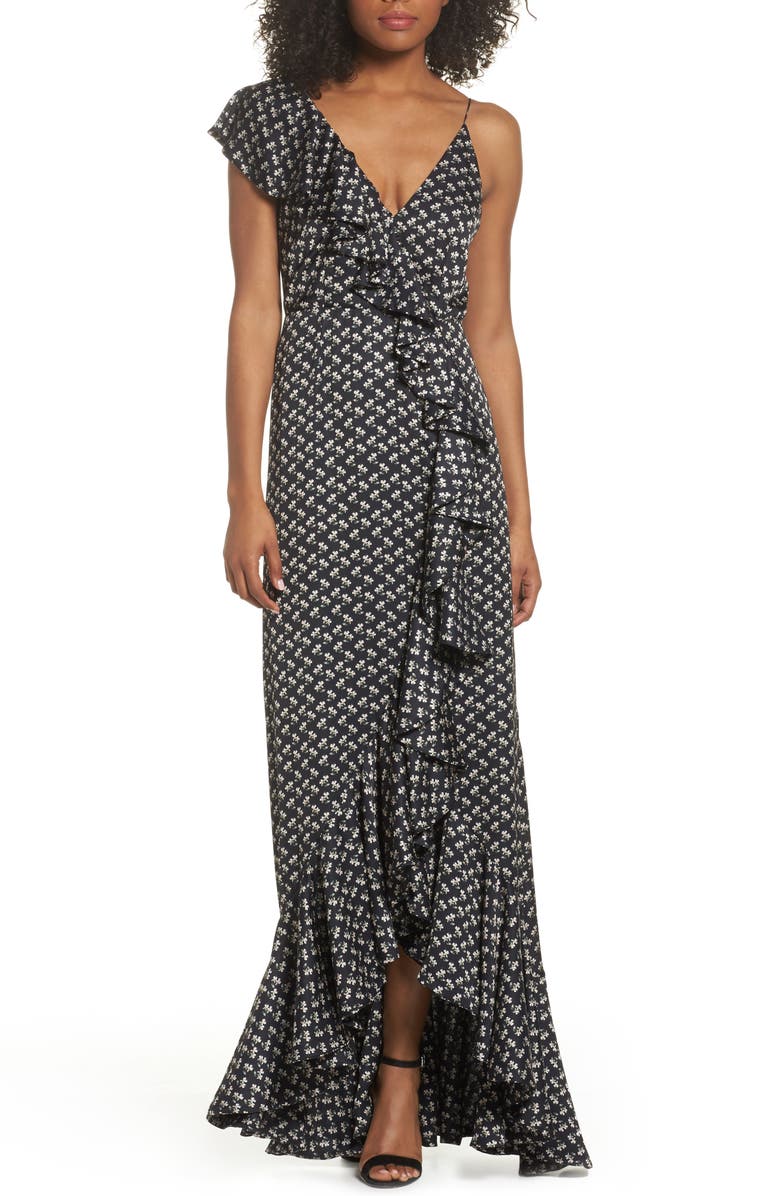 Jill Jill Stuart One-Shoulder Ruffle Gown, Main, color, 