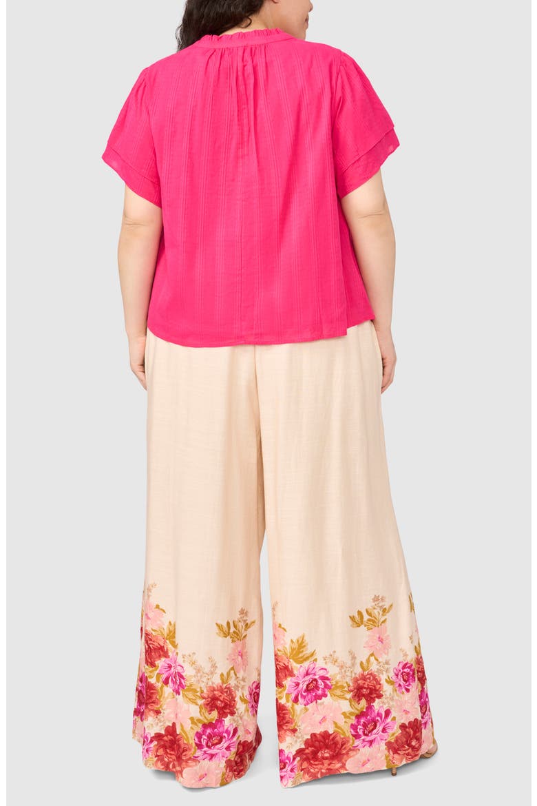 Ruffle Neck Flutter Sleeve Top, Alternate, color, PINK PEACOCK