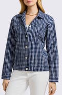 Foxcroft Thelma Crinkle Cotton Blend Gingham Jacket