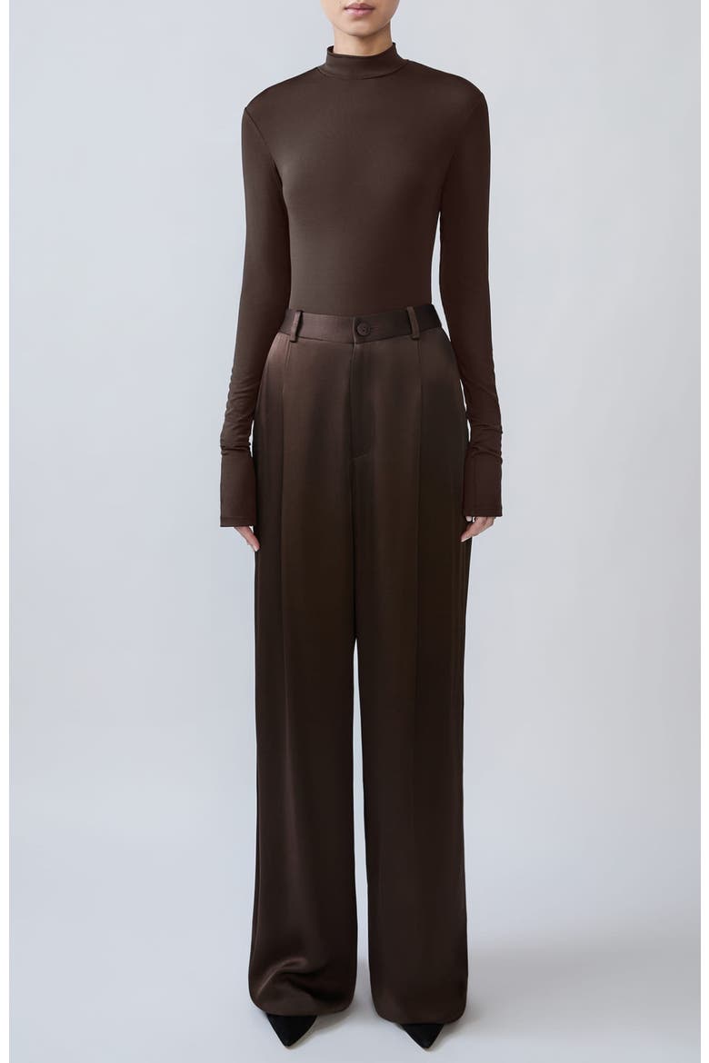 Satin Relaxed Pleated Pant, Main, color, Chocolate