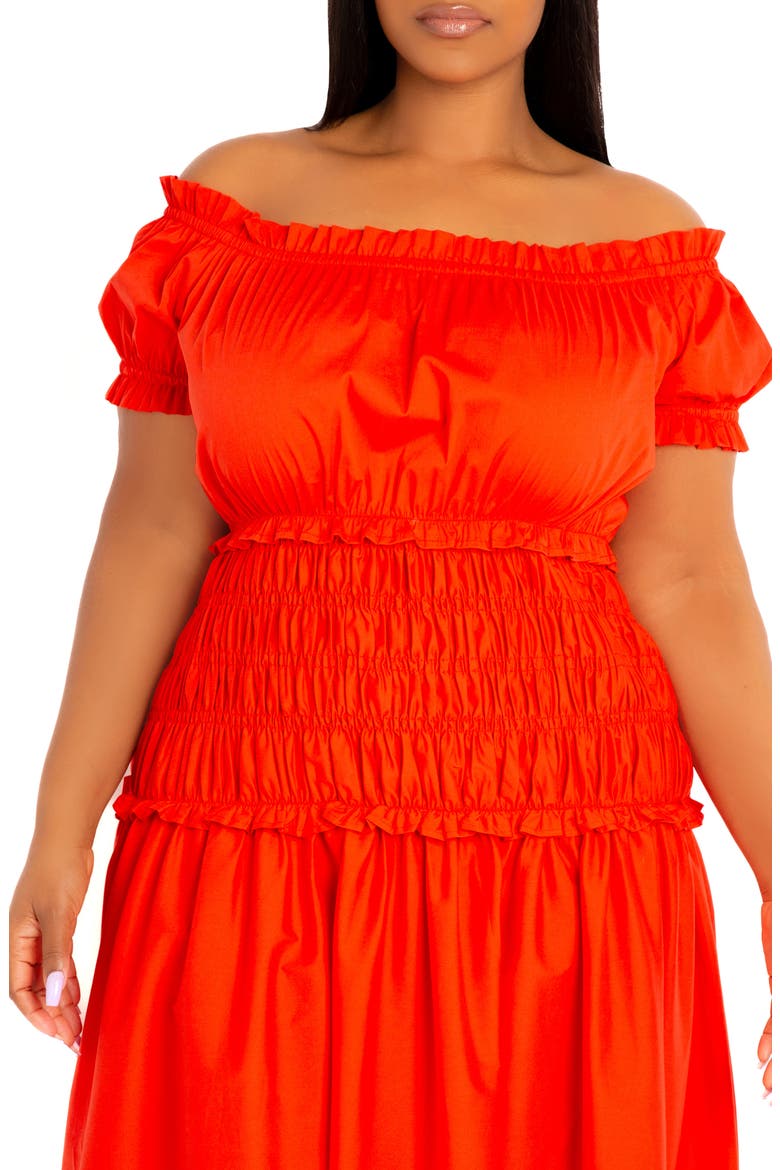 Off the Shoulder Midi Dress, Alternate, color, ORANGE