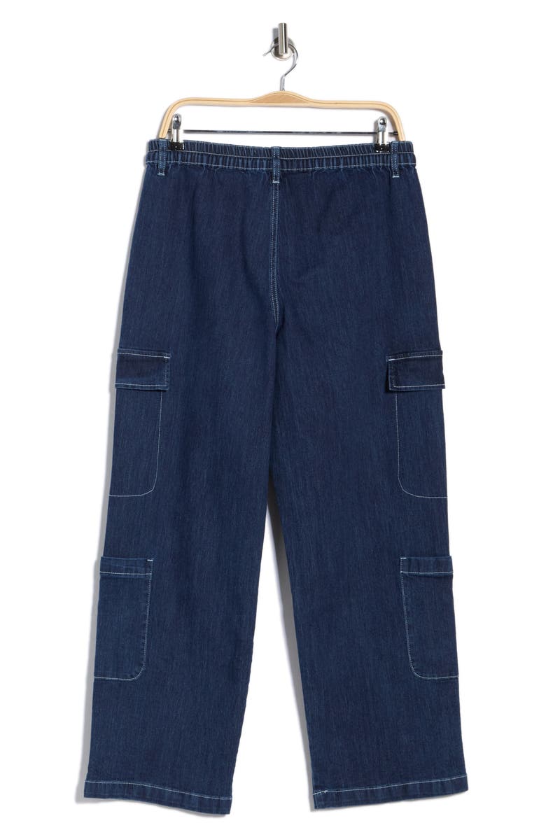 Madden Girl High Waist Wide Leg Cargo Jeans, Alternate, color, Dark Rinse