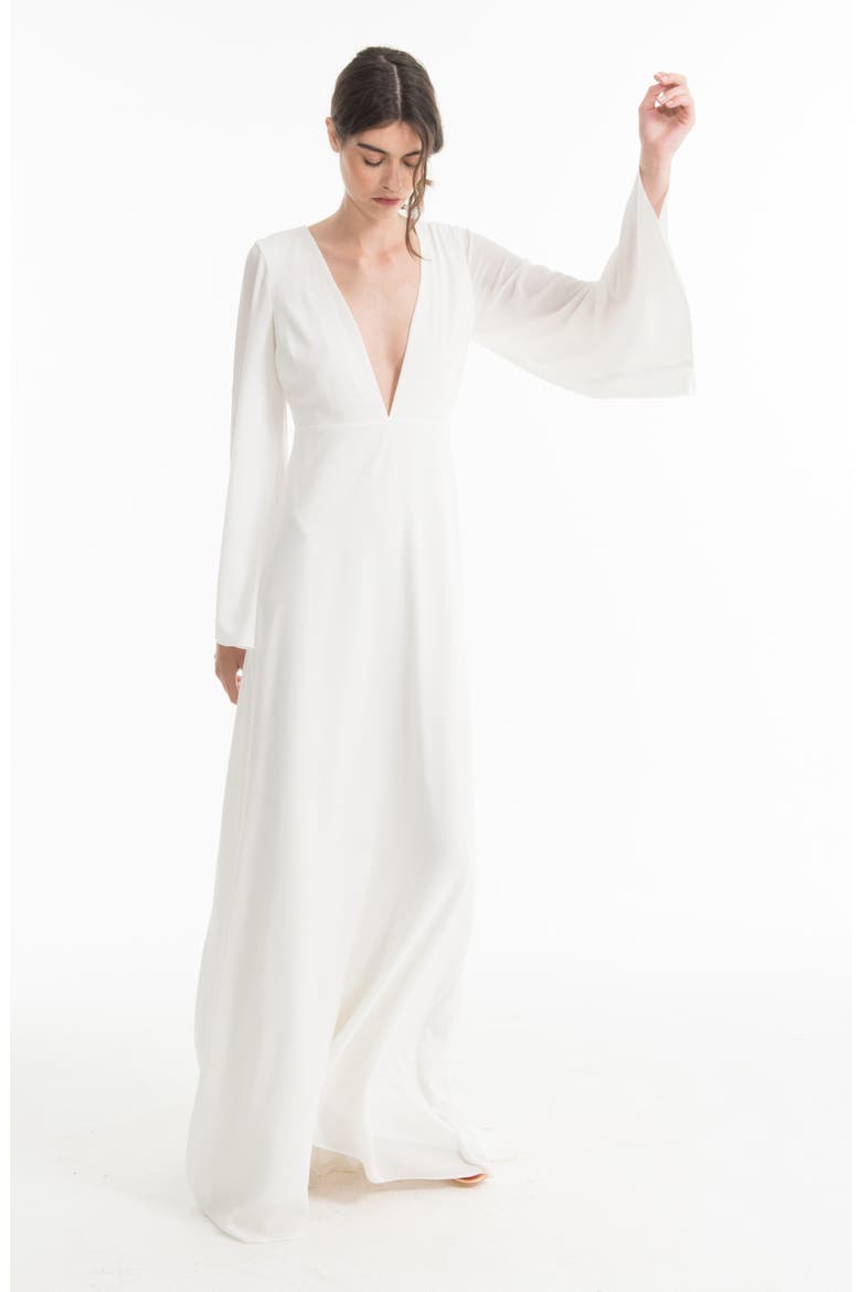 Stevie Bell Sleeve A-Line Gown, Alternate, color, WHITE