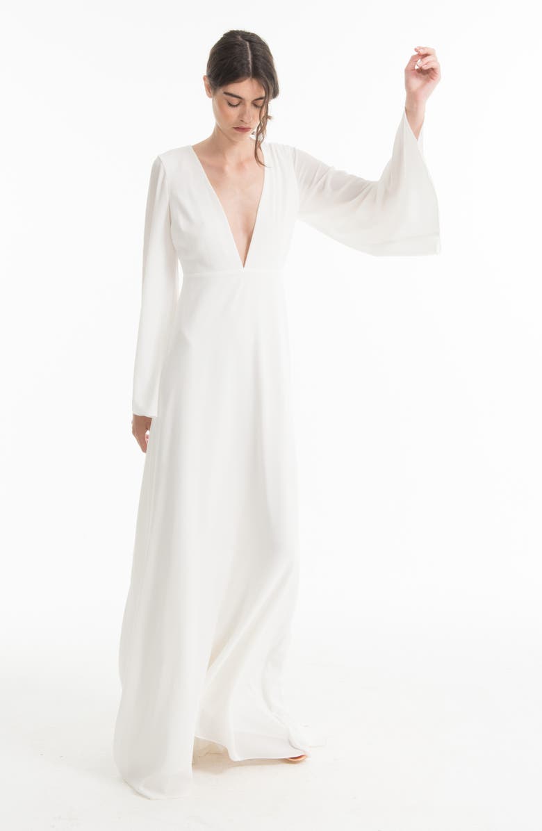 Joanna August Stevie Bell Sleeve A-Line Gown, Alternate, color,