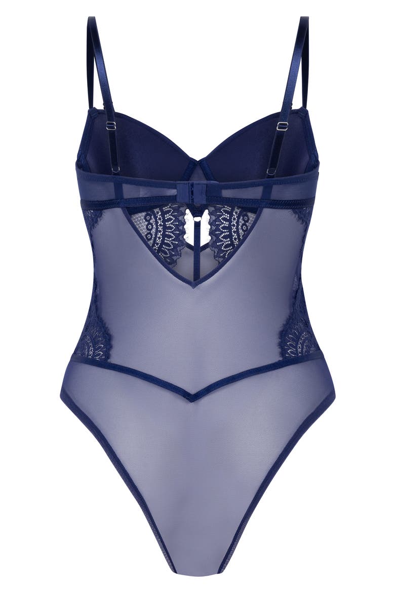 Bronte Underwire Lace & Mesh Teddy, Alternate, color, TWILIGHT BLUE
