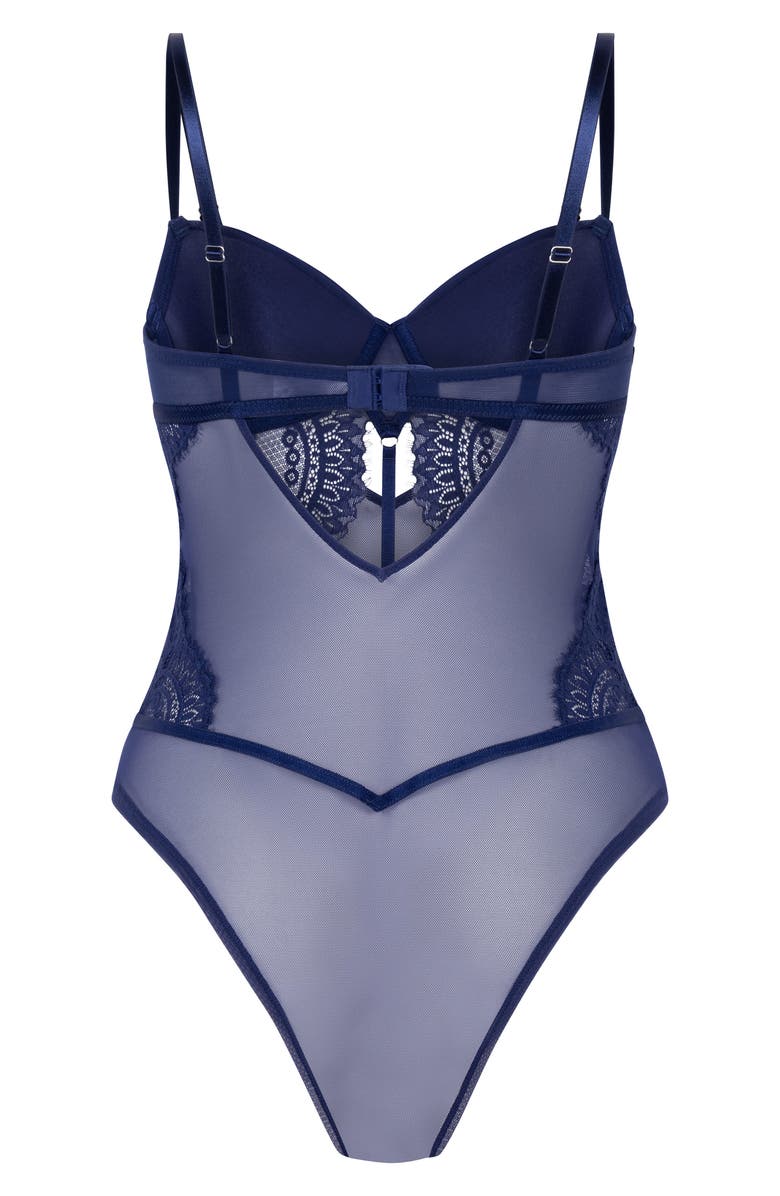 Hunkemöller Bronte Underwire Lace & Mesh Teddy, Alternate, color, Twilight Blue