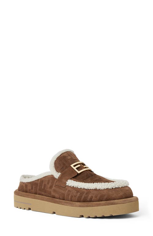 Fendi Après Chic Ff Logo Genuine Shearling Lined Clog In Brown