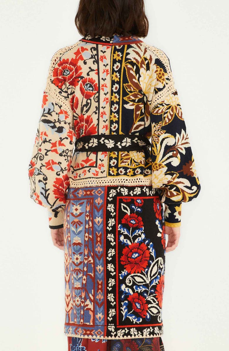 FARM Rio Flower Print Patchwork Belted Cardigan, Alternate, color,