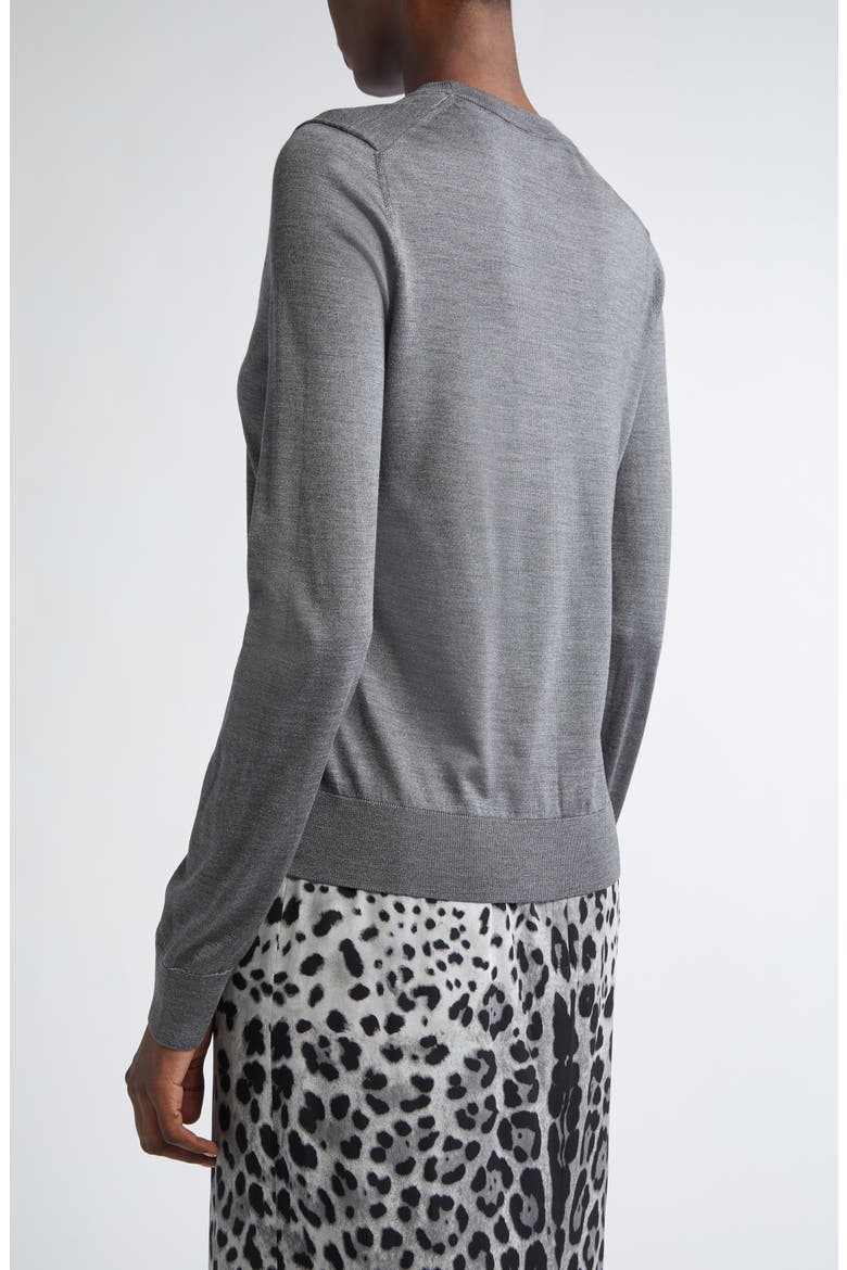 Embroidered Logo Silk V-Neck Cardigan, Alternate, color, N0093 GRIGIO PIOMBO SCURO