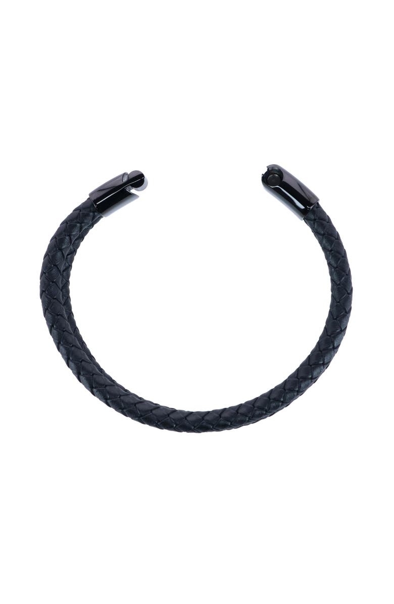 Trafalgar Loose Fit Simple 2 Band Braided Secure Clasp Leather Bracelet, Alternate, color, Black