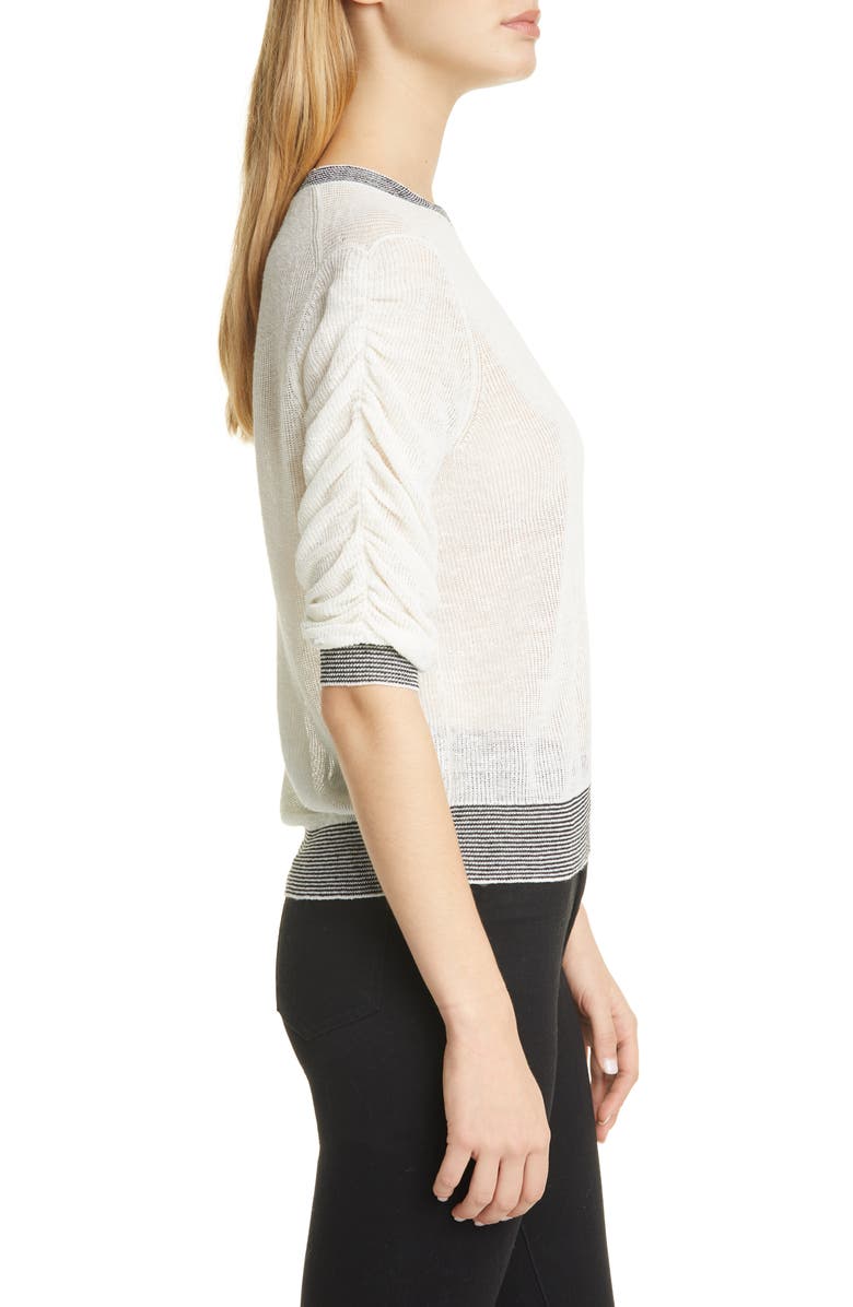 Veronica Beard Celia Ruched Sleeve Linen Blend Sweater, Alternate, color,