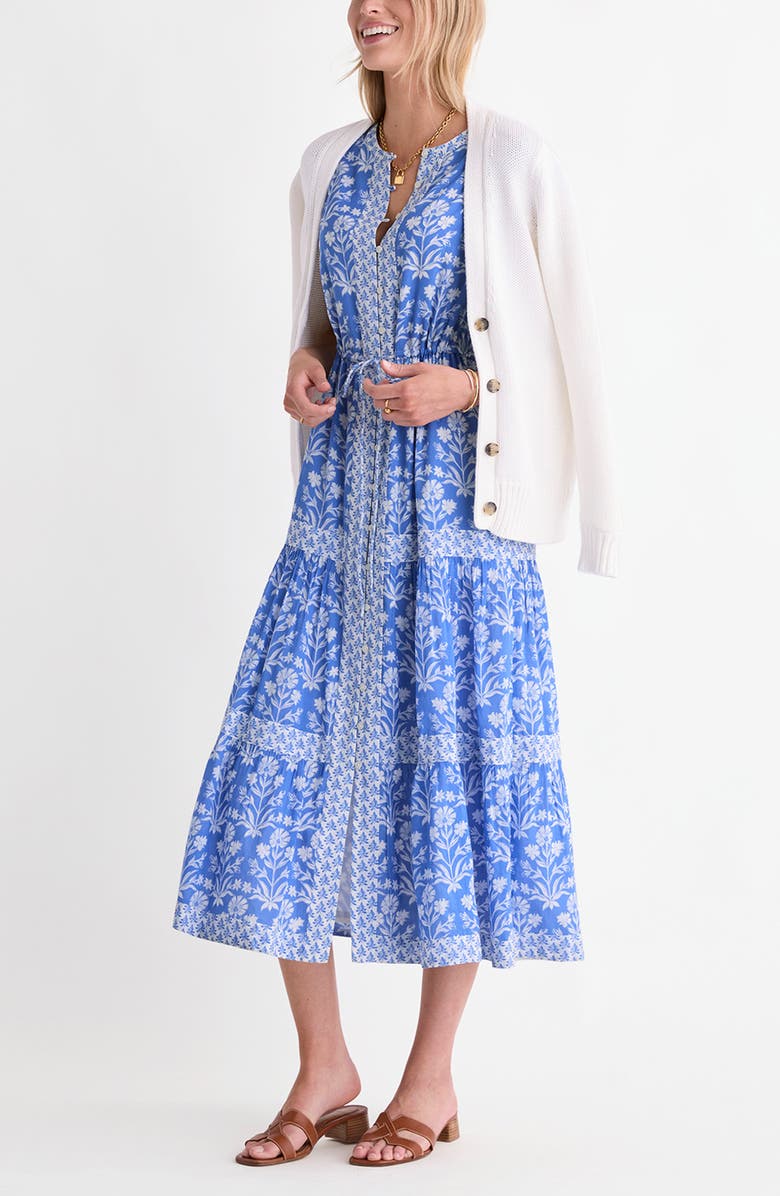 vineyard vines Abigail Floral Tie Waist Cotton Blend Voile Dress, Alternate, color, Floral Breaker Blue