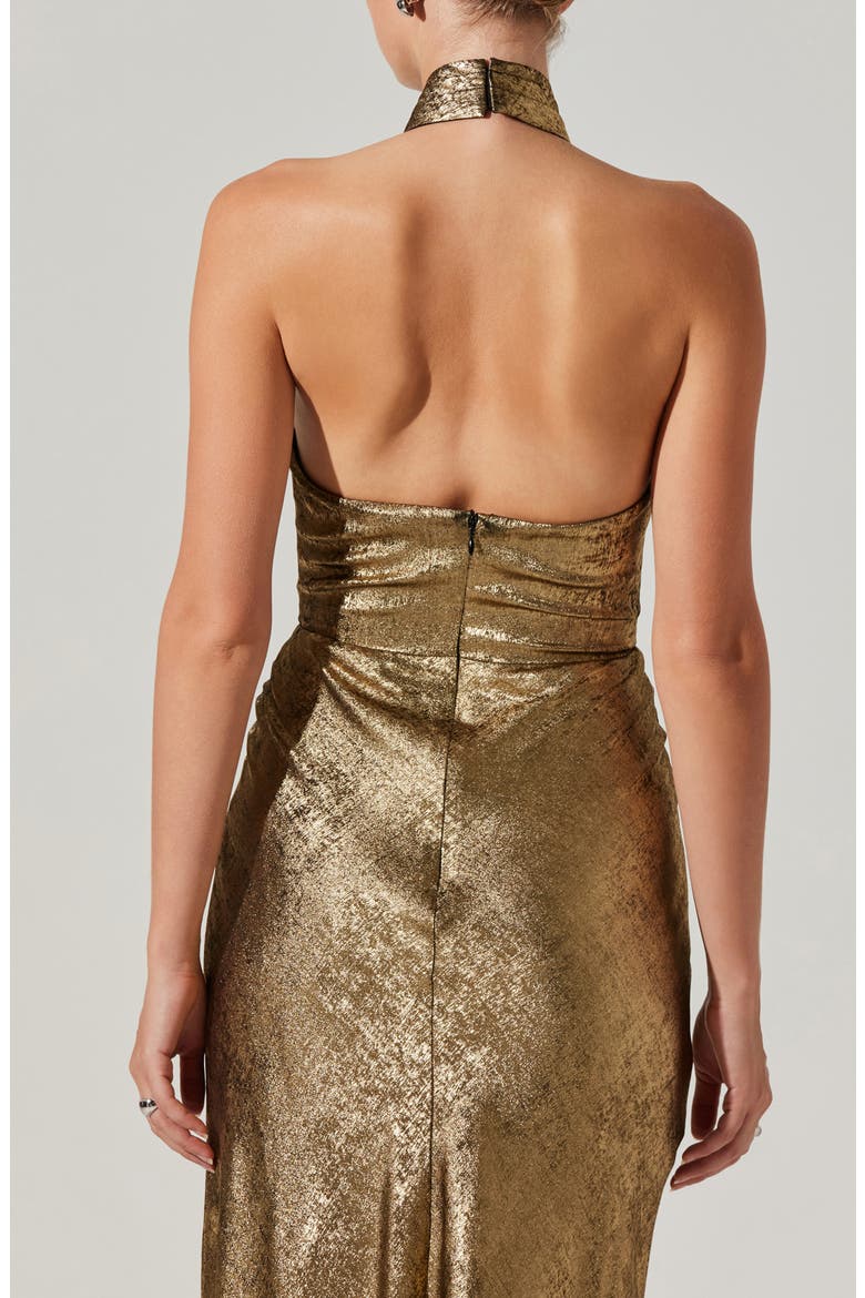 Marissa Golden Halter Maxi Dress, Alternate, color, GOLD