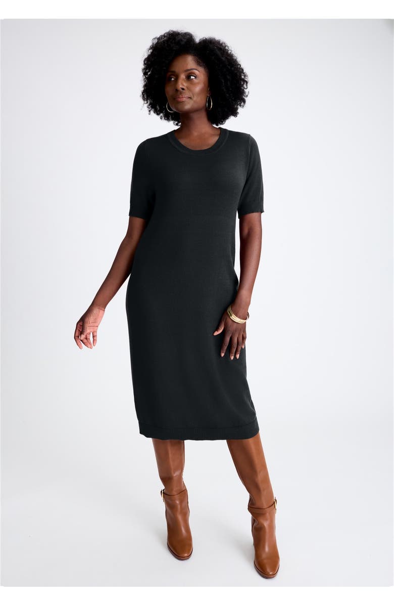 Jessica London Cable Knit Cape Sweater Dress, Alternate, color, Black