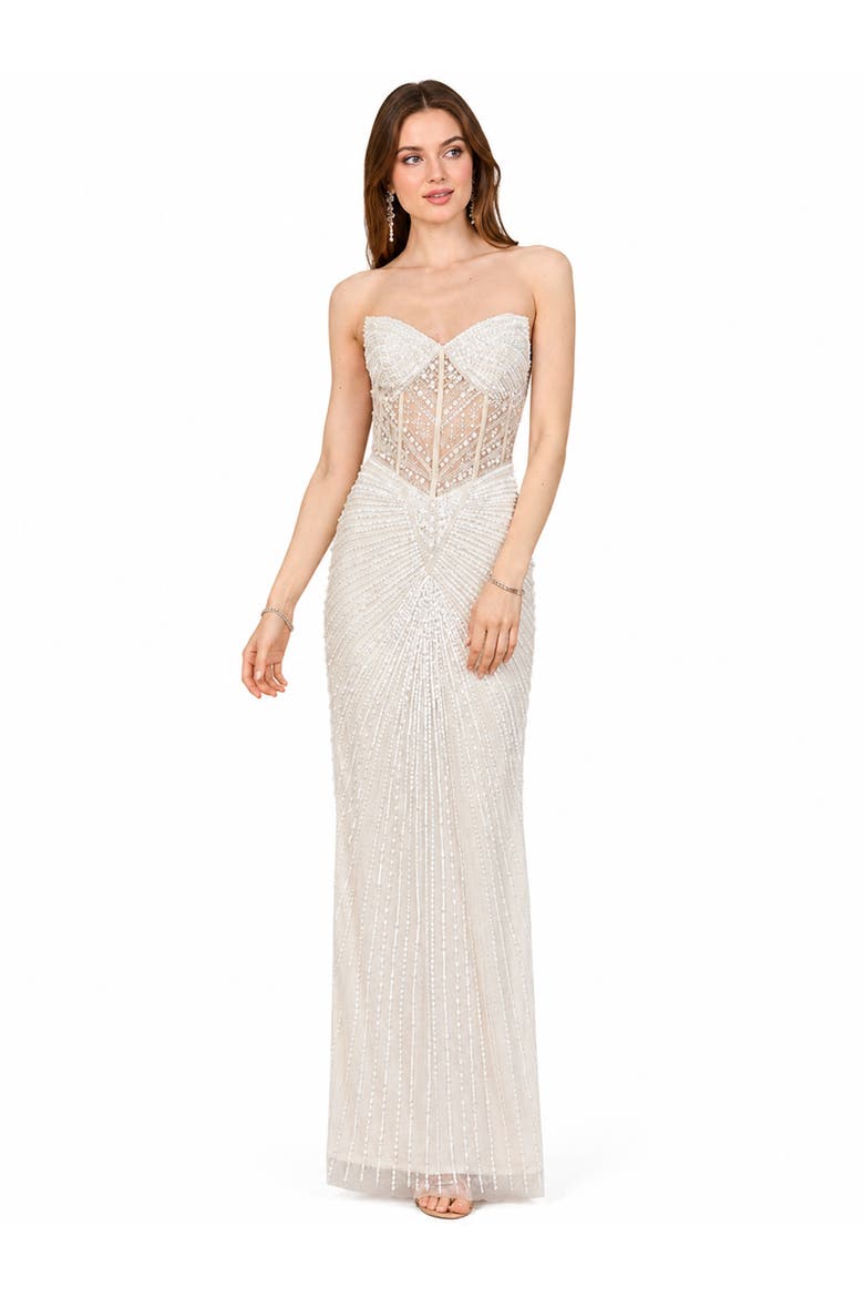 Beaded Faux-Wrap V-Neck Bridal Gown, Alternate, color, Ivory