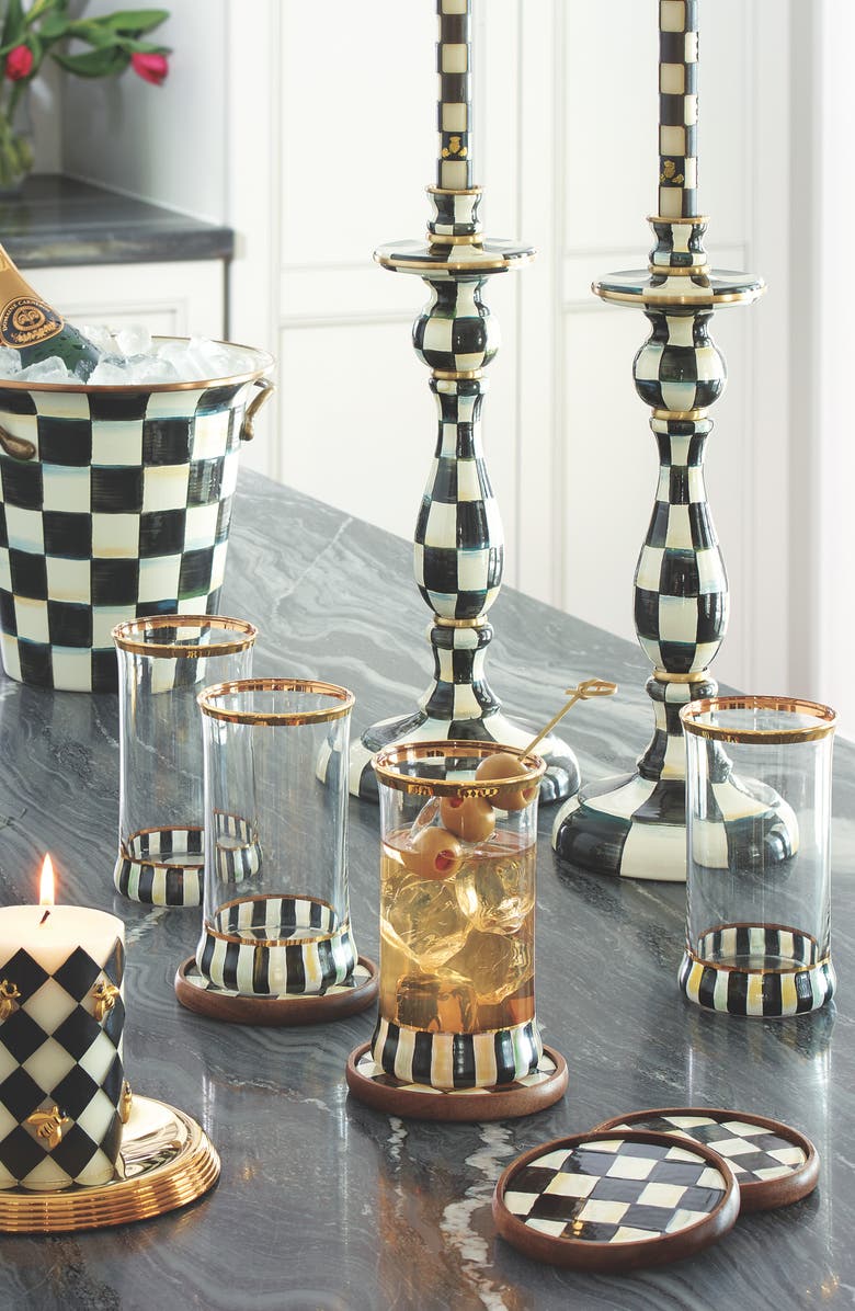 MACKENZIE CHILDS Courtly Check 4-Pack Enamel Coasters, Alternate, color, Black/ White