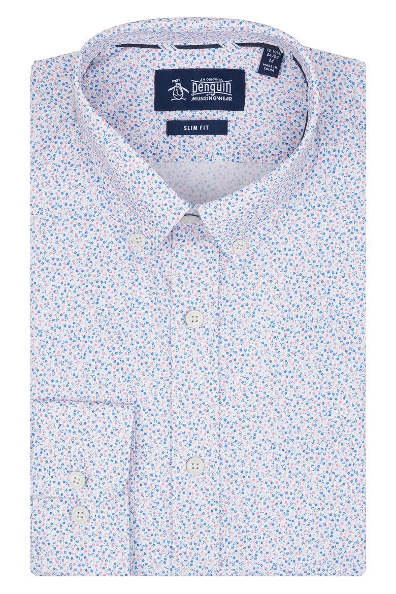 Micro Floral Print Slim Fit Dress Shirt, Main, color, ROSE