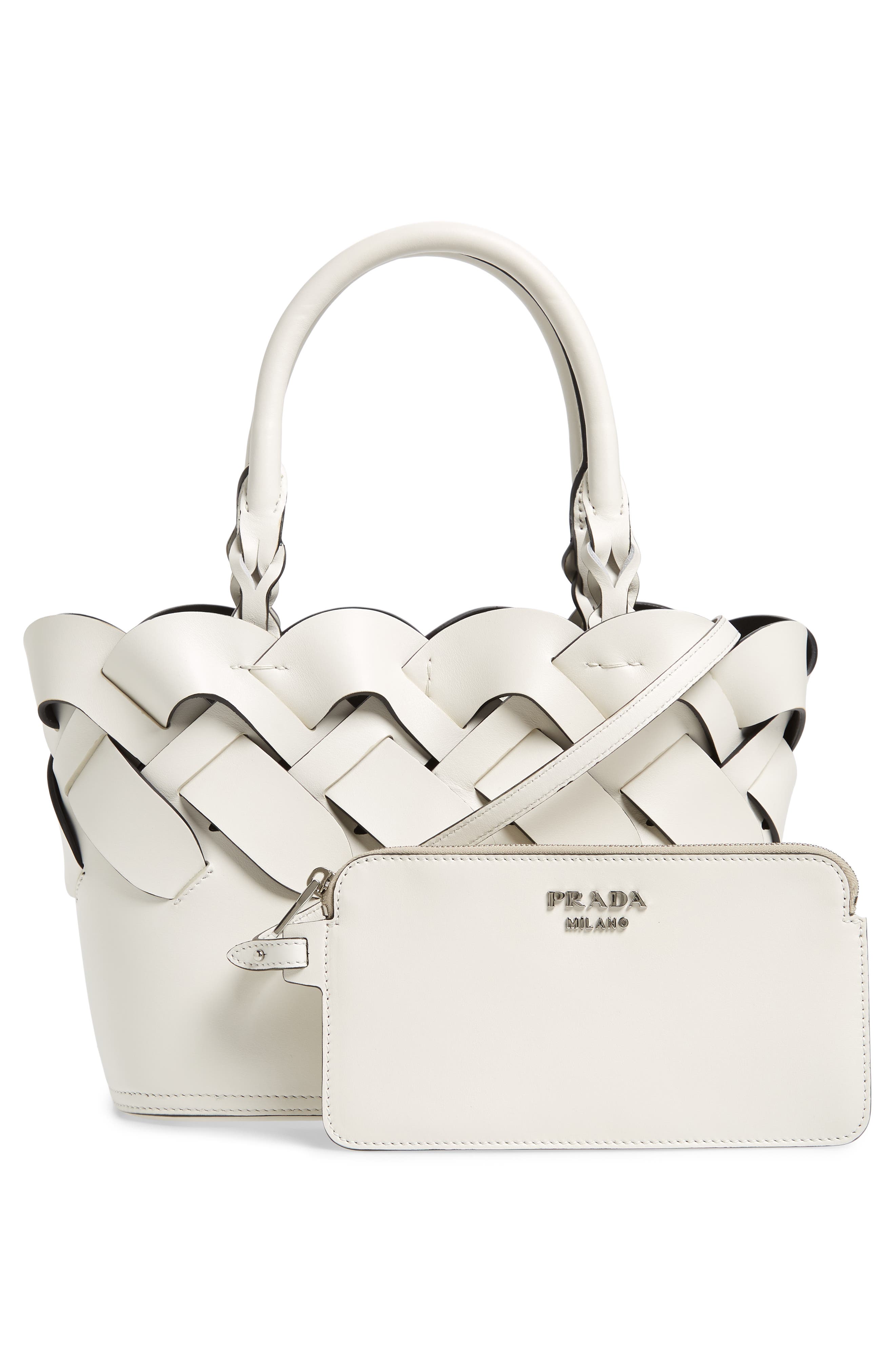 Prada Intreccio Vitello Small Bucket Bag, Alternate, color, 