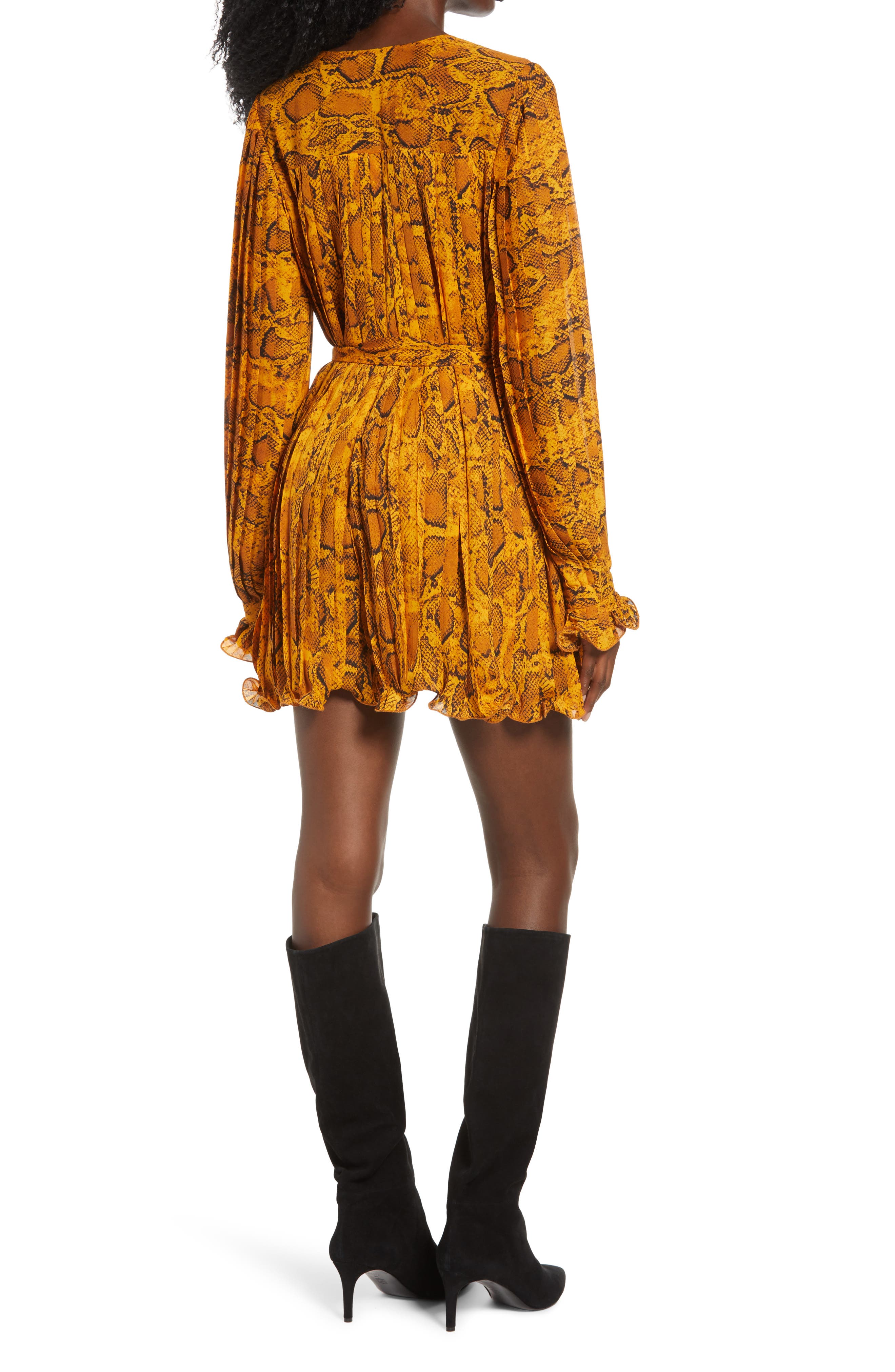 Endless Rose Python Print Pleated Long Sleeve Dress (Women) | Nordstrom