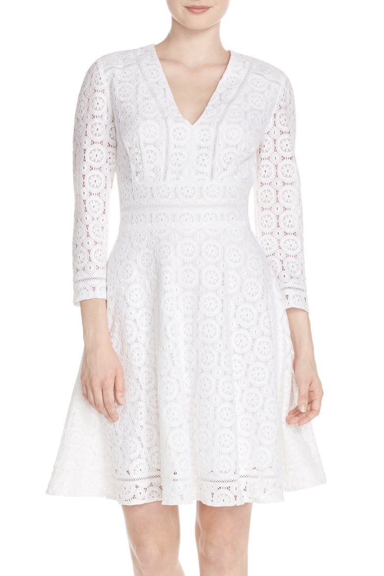 Lace Fit & Flare Dress, Main, color, IVORY