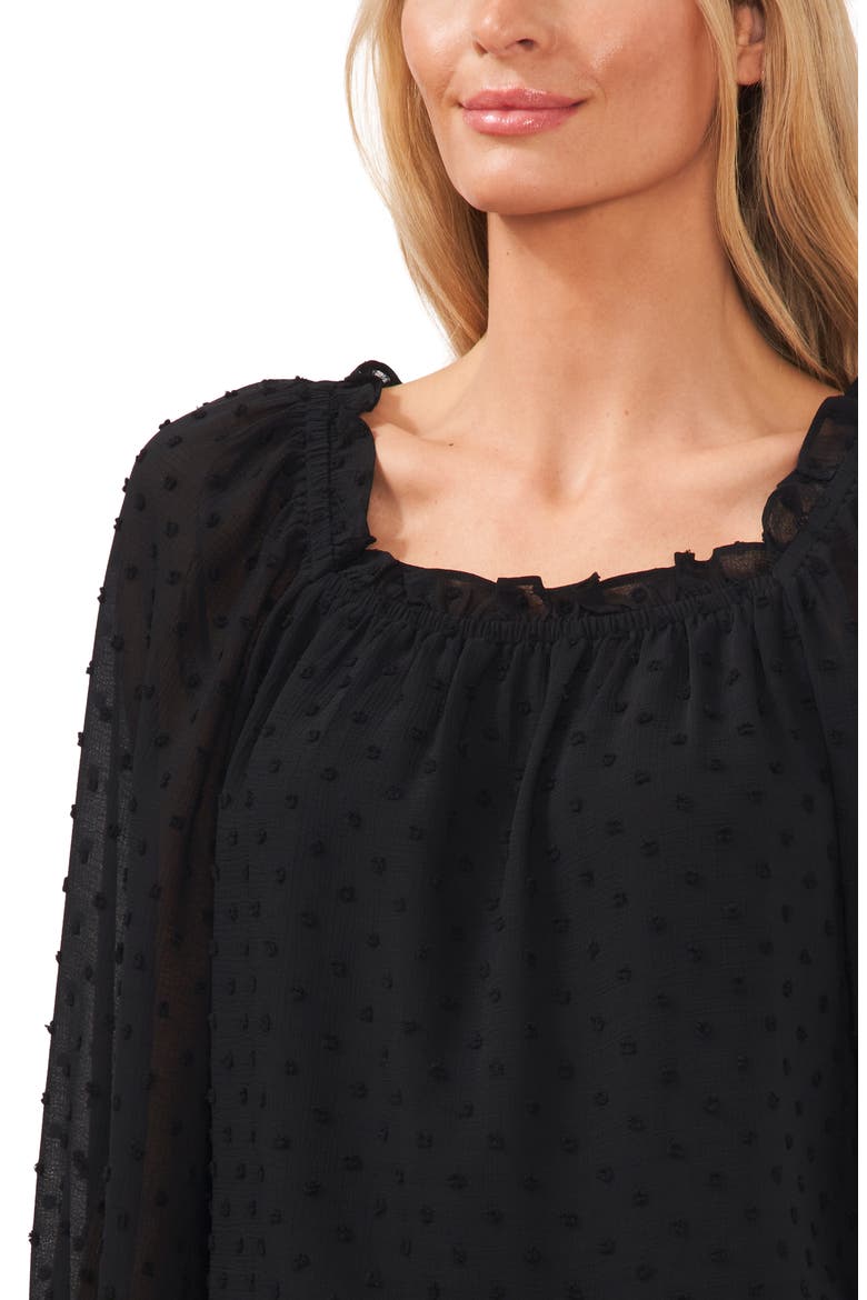 Crinkle Clip Dot Blouse, Alternate, color, RICH BLACK