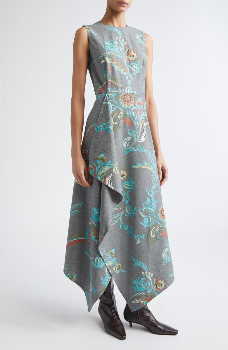 Etro Daffodil Print Sleeveless Dress, Alternate, color, Printed Black Base