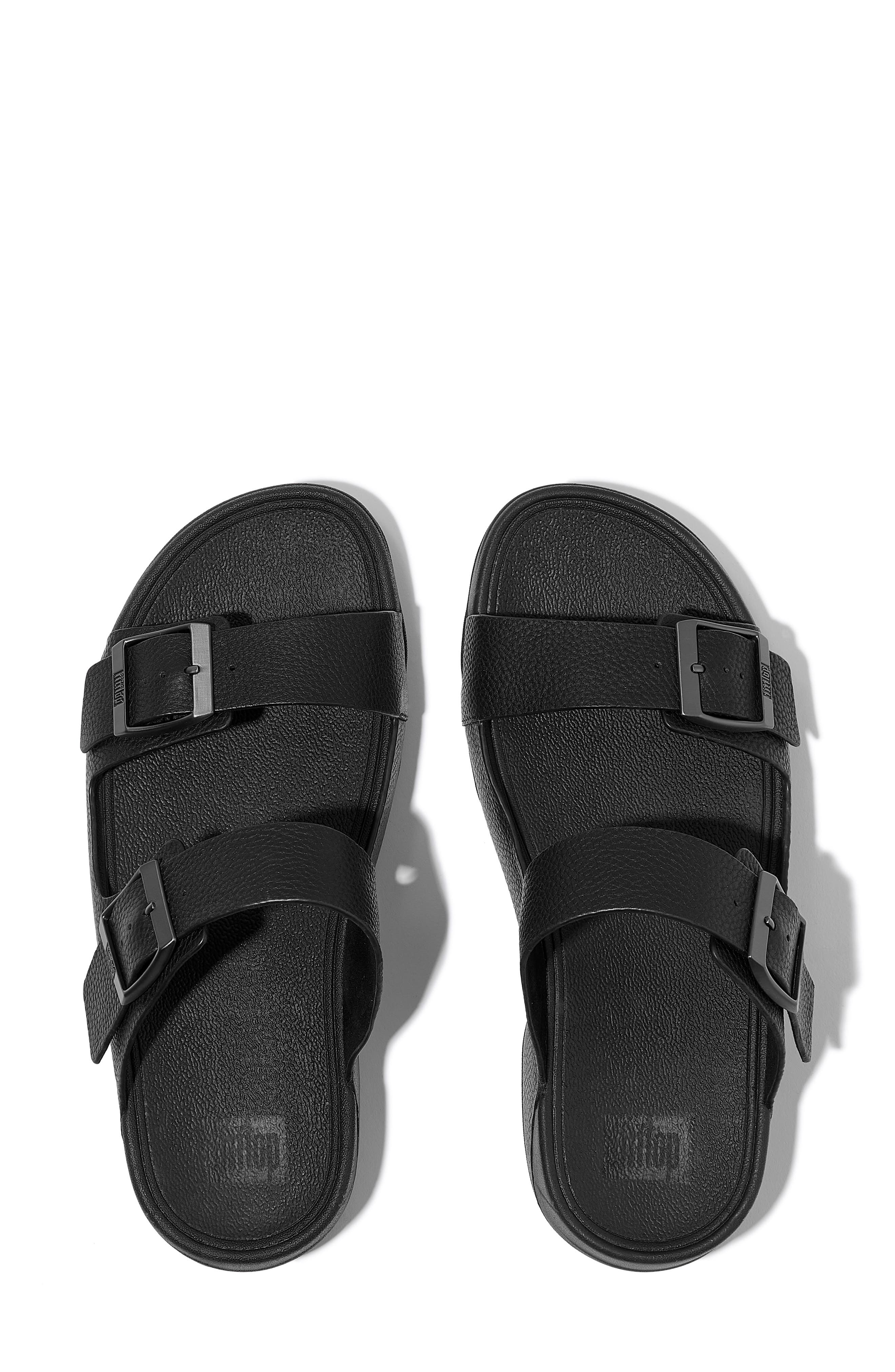 Gogh Moc Buckle Leather Slide Sandal, Alternate, color, ALL BLACK