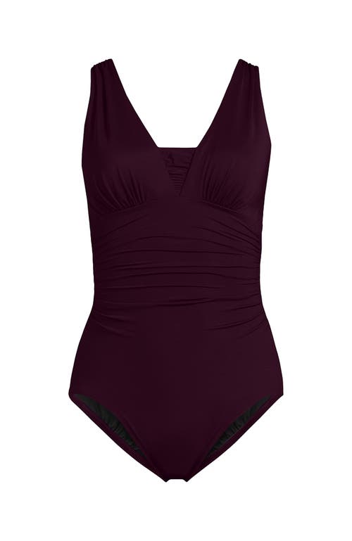 Lands' End Slendersuit Grecian Tummy Control Chlorine Resistant One Piece Swimsuit In Dark Wine