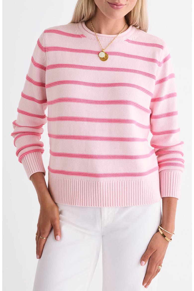 Striped Cotton Crewneck Sweater, Main, color, PINK DRINK STRIPE